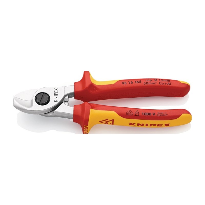 Coupe-câble KNIPEX longueur 165 mm tête chromée VDE gaines multicomposant forme 1 KNIPEX
