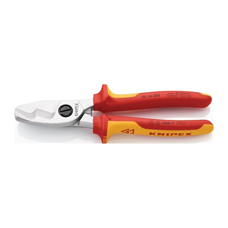 Coupe-câble KNIPEX Lg 200 mm tête chromée VDE gaines multicomposant KNIPEX