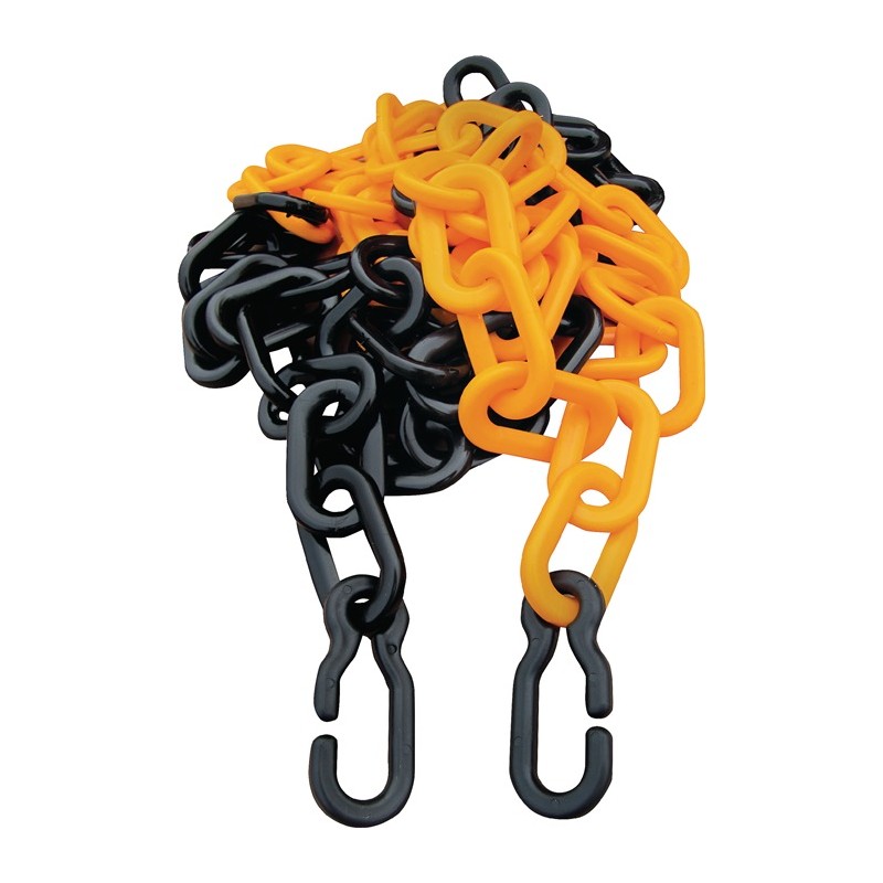 Chaîne de signalisation PP jaune/noir 9 mm longueur 3 m avec 2 crochets universels Chaîne de signalisation PP jaune/noir 9 mm longueur 3 m avec 2 crochets universels