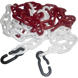 Chaîne de signalisation PP rouge/blanc 9 mm longueur 3 m avec 2 crochets universels