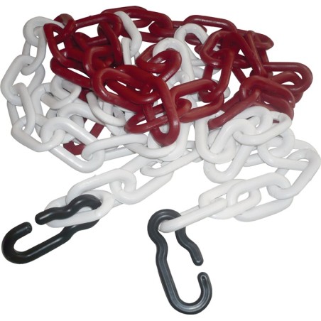Chaîne de signalisation PP rouge/blanc 9 mm longueur 3 m avec 2 crochets universels