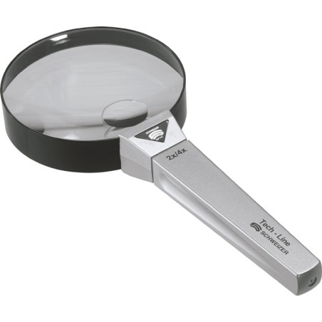 Loupe à main Tech-Line agrandissement 2x/4x D. de lentille 90/20 mm SCHWEIZER