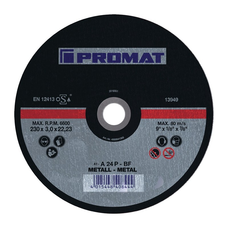 Disque à tronçonner D115x1,6 mm droit acier perçage 22,23 mm PROMAT Disque à tronçonner D115x1,6 mm droit acier perçage 22,23 mm PROMAT