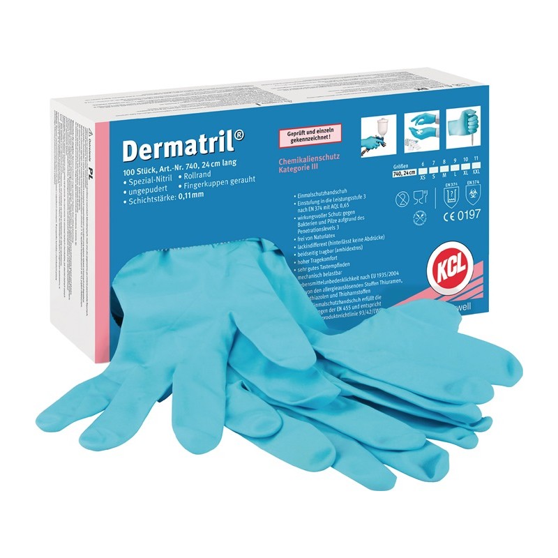 Gant jetable Dermatril 740 taille 7 bleu nitrile EN 374, EN 455 catégorie EPI III 100 pièces/boîte HONEYWELL Gant jetable Dermatril 740 taille 7 bleu nitrile EN 374, EN 455 catégorie EPI III 100 pièces/boîte HONEYWELL