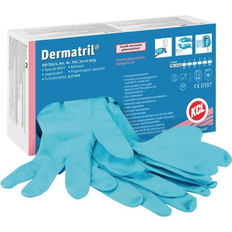 Gant jetable Dermatril 740 taille 7 bleu nitrile EN 374, EN 455 catégorie EPI III 100 pièces/boîte HONEYWELL