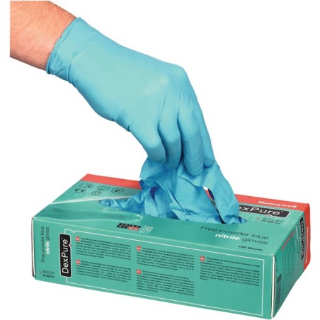 Gant jetable Dexpure 800-81 taille S bleu nitrile EN 374-2 catégorie EPI III 100 pièces/boîte HONEYWELL