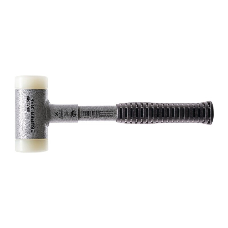 Maillet à frappe HALDER amortie SUPERCRAFT longueur 290 mm D. de la tête 30 mm tube dacier antirebond dur nylon blanc HALDER