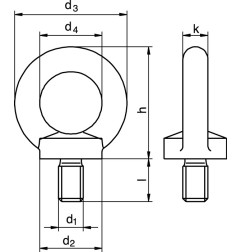 Boulon à illet DIN 580 filetage M6 acier C15 galvanisé