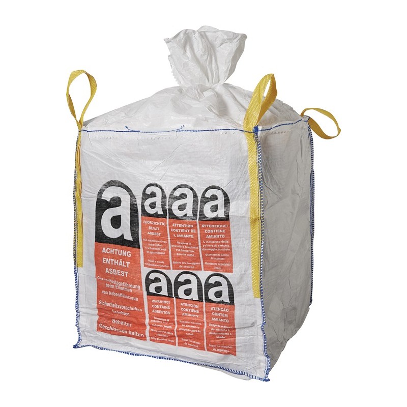 Sac de transport Big Bag L. 900 mm l. 900 mm H. 1100 mm capacité de charge 1000 kg impression : amiante Sac de transport Big Bag L. 900 mm l. 900 mm H. 1100 mm capacité de charge 1000 kg impression : amiante