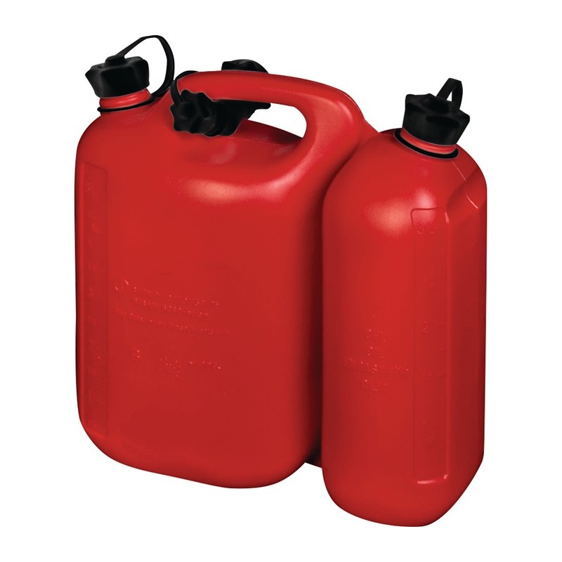 Bidon double pour carburant contenu 5,5 + 3 l rouge HDPE L316xl145xH312 mm HÜNERSDORFF Bidon double pour carburant contenu 5,5 + 3 l rouge HDPE L316xl145xH312 mm HÜNERSDORFF