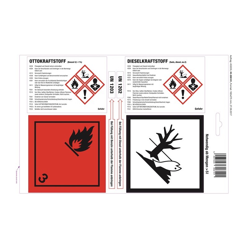 Étiquette autocollante pour longueur 275 mm largeur 182 mm carburant essence/gasoil blanc brillant HÜNERSDORFF Étiquette autocollante pour longueur 275 mm largeur 182 mm carburant essence/gasoil blanc brillant HÜNERSDORFF