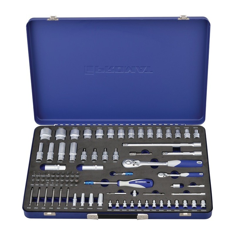Coffret douilles 91 pièces 1/4 + 1/2 po. ouverture de clé 4-32 mm nombre de dents 20/36 6 pans PROMAT