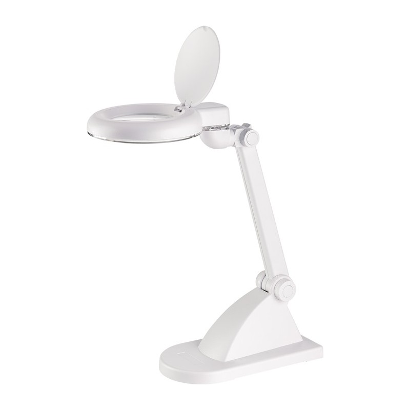 Éclairage à loupe à LED lunette 88,9 mm (3,5 po.) pied blanc avec cache, tête ronde Éclairage à loupe à LED lunette 88,9 mm (3,5 po.) pied blanc avec cache, tête ronde