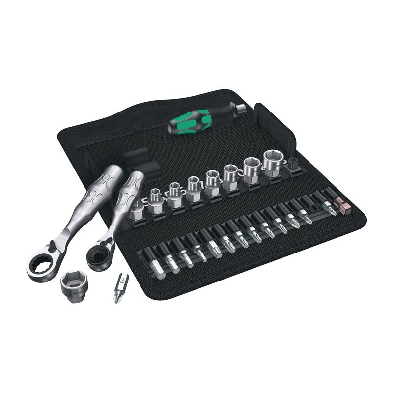 Jeu de clés à douille KK Zyklop Mini 2 27 pièces 1/4 po. ouverture de clé 4-13 mm nombre de dents 60/60 6 pans WERA