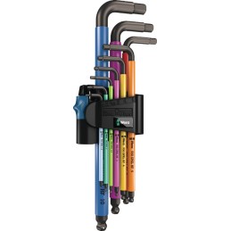 Jeu de tournevis hexagonal 950 SPKL/9 SM HF 9 pcs. SW 1,5-10 mm long codé couleur, tête sphérique WERA