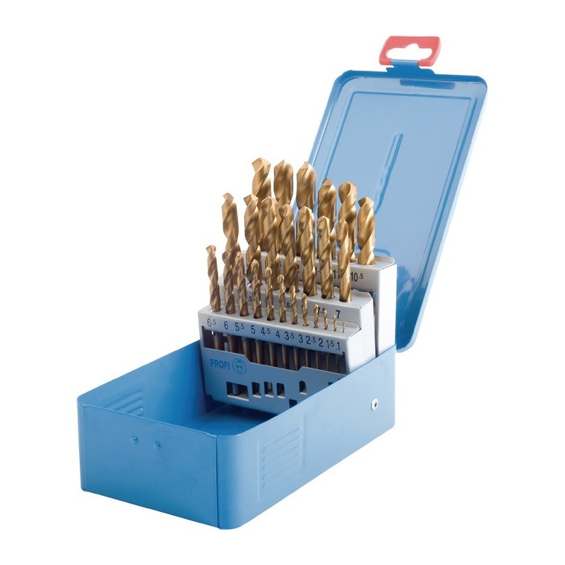 Coffret de 19 forets HSS TIN hélicoïdaux