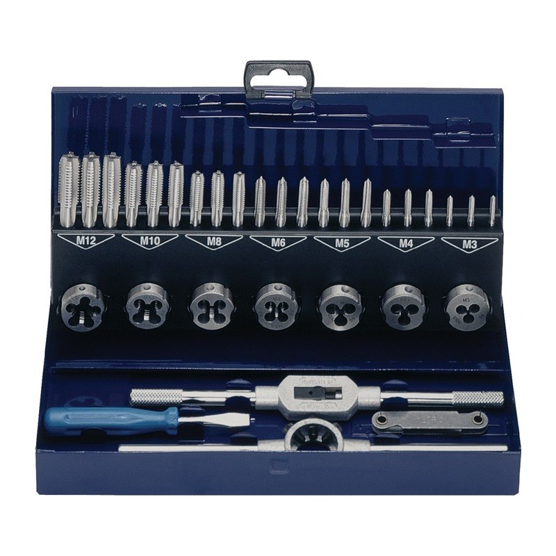 Coffret filières et tarauds M3-M12 32 pièces HSS Coffret en métal PROMAT