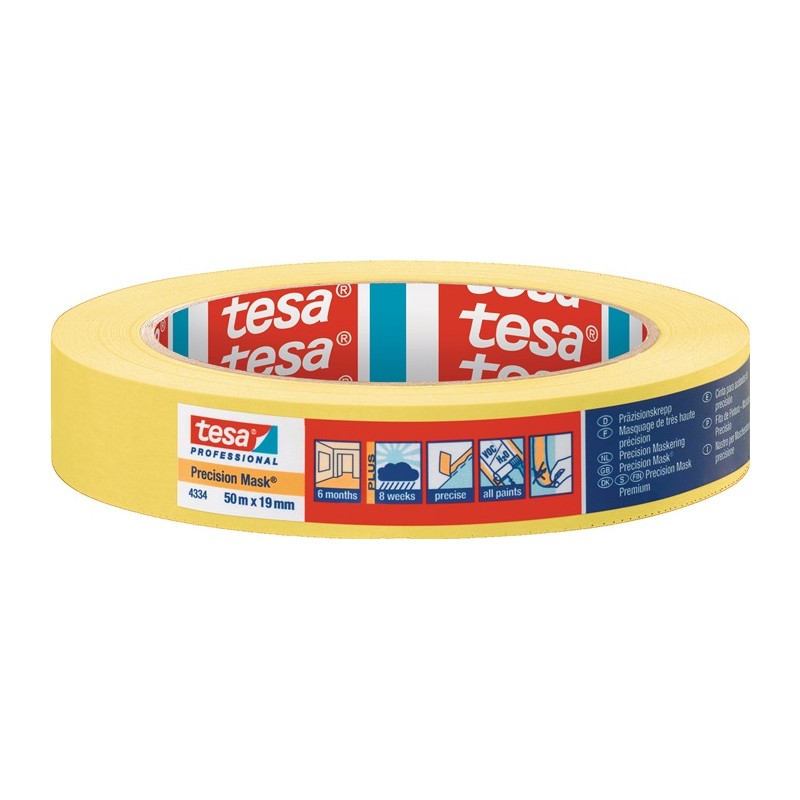 Crêpe de précision 4334 lisse jaune longueur 50 m rouleau TESA Crêpe de précision 4334 lisse jaune longueur 50 m rouleau TESA