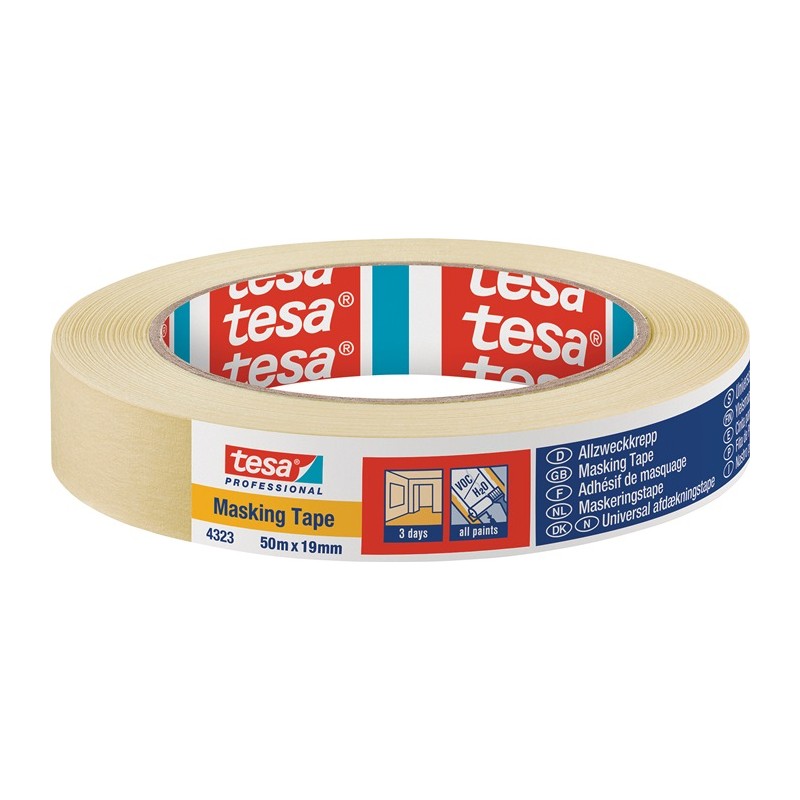 Ruban crêpé 4323 légèrement crêpé beige clair longueur 50 m rouleau TESA Ruban crêpé 4323 légèrement crêpé beige clair longueur 50 m rouleau TESA
