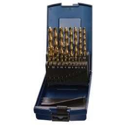 Jeu de forets hélicoïdaux DIN 338 type N D. nominal 1-5,9 x 0,1 mm HSS TiN 50 pièces coffret en plastique PROMAT