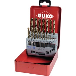 Jeu de forets hélicoïdaux DIN 338 Type inox HSS-Co5 coffret métal RUKO