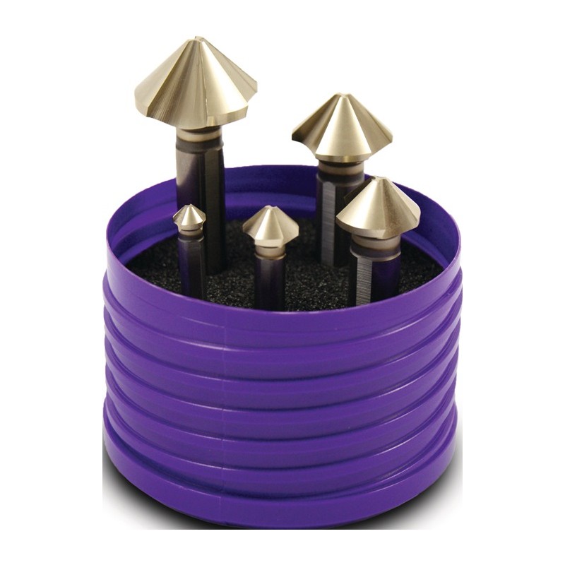 Jeu d'embouts à chanfreiner DIN 335 C 90 degr. EUC 6,3-25 mm HSS spécial tige à 3 faces boîte en plastique BECK Jeu d'embouts à chanfreiner DIN 335 C 90 degr. EUC 6,3-25 mm HSS spécial tige à 3 faces boîte en plastique BECK