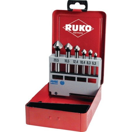 Jeu d'embouts à chanfreiner DIN 335 C 6 pièces coffret en métal RUKO