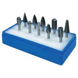 Set de fraises sur tige D. de la tige 6 mm 10 pcs. Carbure engrènement croix Coffret en plastique PROMAT