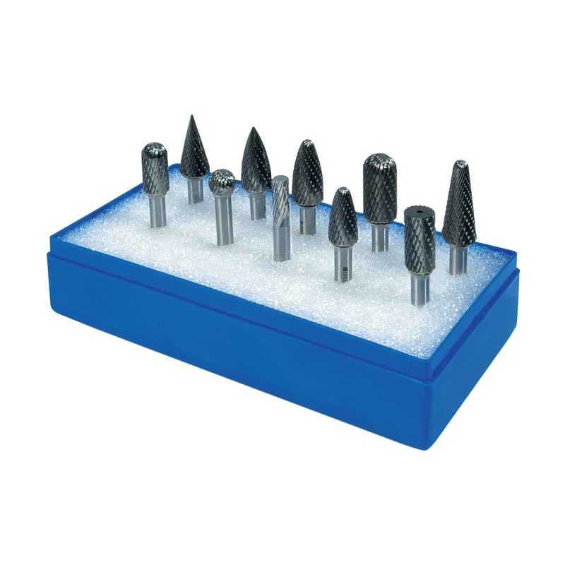 Set de fraises sur tige D. de la tige 6 mm 10 pcs. Carbure engrènement croix Coffret en plastique PROMAT Set de fraises sur tige D. de la tige 6 mm 10 pcs. Carbure engrènement croix Coffret en plastique PROMAT