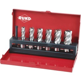 Set de carrotage 7 pièces D. 12-22 mm HSS profondeur de coupe 30 mm Weldon RUKO