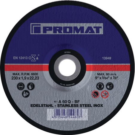 Disque à tronçonner INOX D115x1,5 mm droit INOX perçage 22,23 mm PROMAT