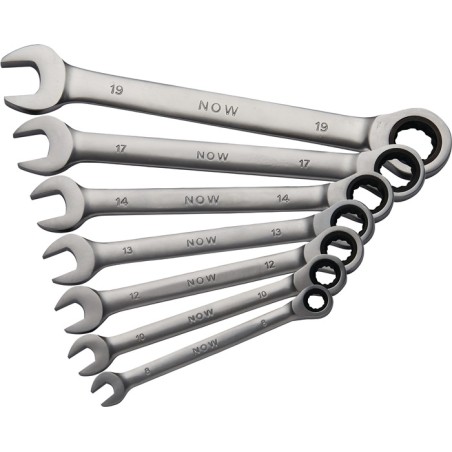 Jeu de clés mixtes à cliquet 7 pcs. ouverture de clés 8-19 mm droit NOW