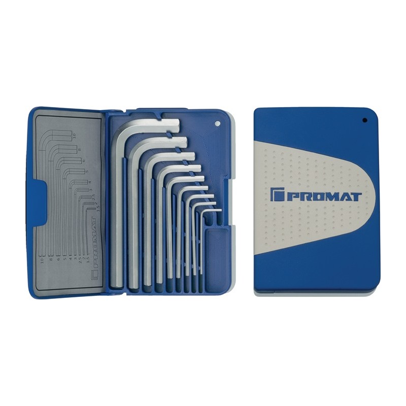 Jeu de clés mâles coudées 9 pcs. boîte pliante SW 1,5-10 mm court acier S2 PROMAT Jeu de clés mâles coudées 9 pcs. boîte pliante SW 1,5-10 mm court acier S2 PROMAT
