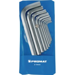 Jeu de clés mâles coudées 10 pcs. étui en plastique SW 2-14 mm court acier S2 PROMAT