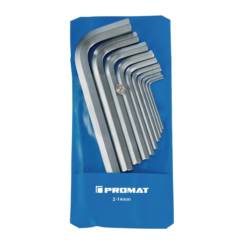Jeu de clés mâles coudées 10 pcs. étui en plastique SW 2-14 mm court acier S2 PROMAT Jeu de clés mâles coudées 10 pcs. étui en plastique SW 2-14 mm court acier S2 PROMAT