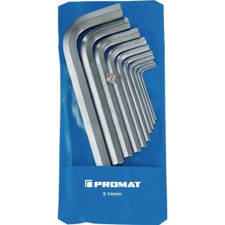 Jeu de clés mâles coudées 10 pcs. étui en plastique SW 2-14 mm court acier S2 PROMAT