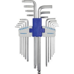 Jeu de clés mâles coudées 18 pcs. support en plastique Ouv. 1,5 - 10 mm - T10 - T50 Acier universel S2 long PROMAT
