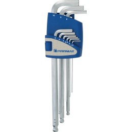 Jeu de clés mâles coudées 9 pcs. support en plastique SW 1,5-10 mm long tête sphérique PROMAT