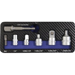Set d'adaptateurs 7 pièces 1/4-1/2 po. incl. support de machine PROMAT