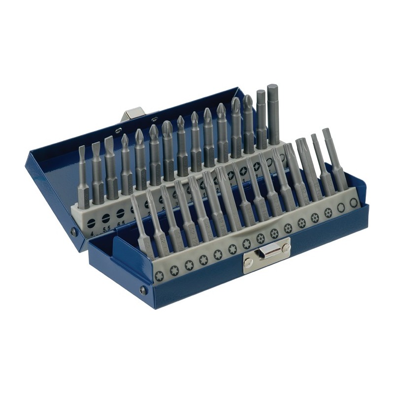 Assortiment d'embouts 30 pièces fente/PH/PZD/TX/TX-BO/6 pans PROMAT Assortiment d'embouts 30 pièces fente/PH/PZD/TX/TX-BO/6 pans PROMAT