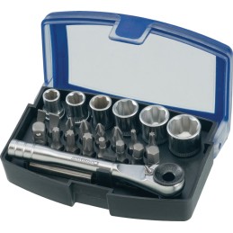 Assortiment de clés à douille/dembouts 24 pièces fente/PH/PZD/T/cliquet/6 douilles PROMAT