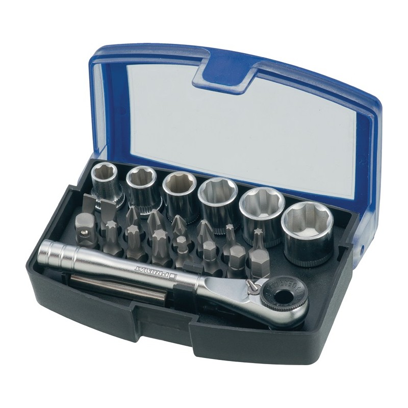 Assortiment de clés à douille/dembouts 24 pièces fente/PH/PZD/T/cliquet/6 douilles PROMAT Assortiment de clés à douille/dembouts 24 pièces fente/PH/PZD/T/cliquet/6 douilles PROMAT