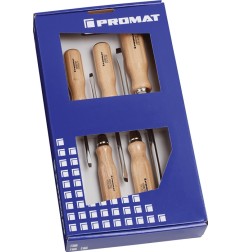Jeu de tournevis 5 pièces fente manche en bois lame ronde avec embout 6 pans PROMAT