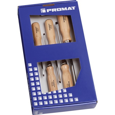 Jeu de tournevis 5 pièces fente manche en bois lame ronde avec embout 6 pans PROMAT