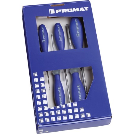 Jeu de tournevis 5 pièces fente poignée 3 composants lame ronde PROMAT