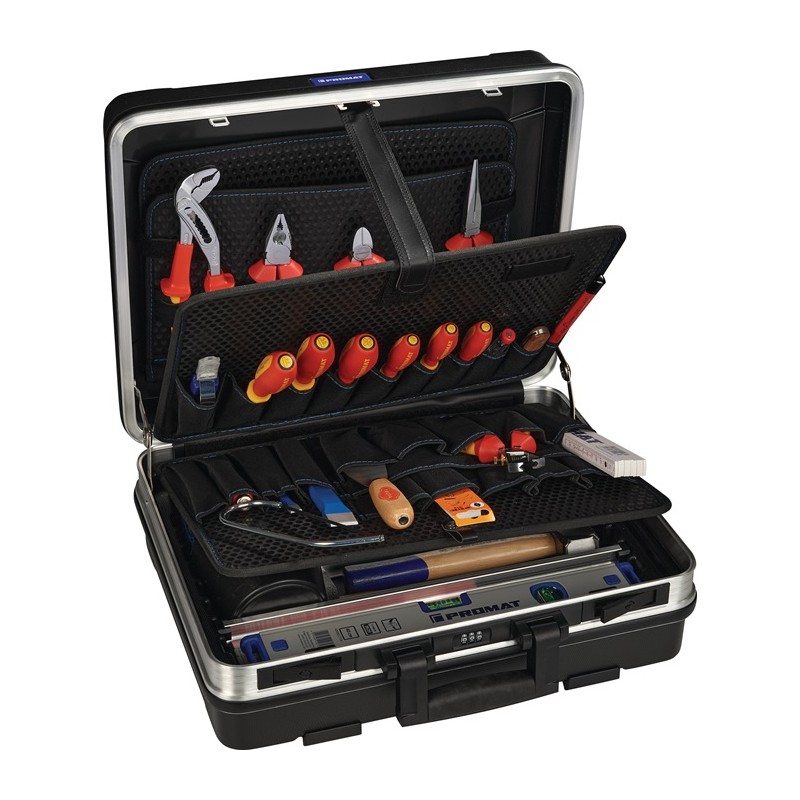 Assortiment d outils 46 pièces dans une malette en aluminium pour électricien Assortiment d outils 46 pièces dans une malette en aluminium pour électricien