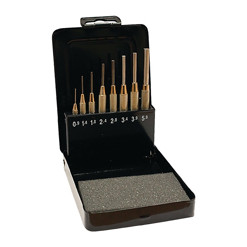 Jeu de chasse-goupilles 8 pièces 0,9-5,9 avec douille de guidage Coffret en métal PROMAT Jeu de chasse-goupilles 8 pièces 0,9-5,9 avec douille de guidage Coffret en métal PROMAT