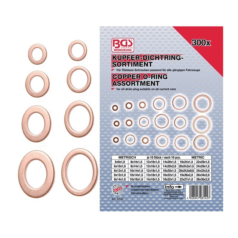 Set de 300 bagues d'étanchéité cuivre BGS