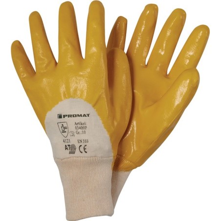 Gants Ems T. 10 jaune revêtement nitrile particu. performant EN 388 cat. II 12 paires PROMAT