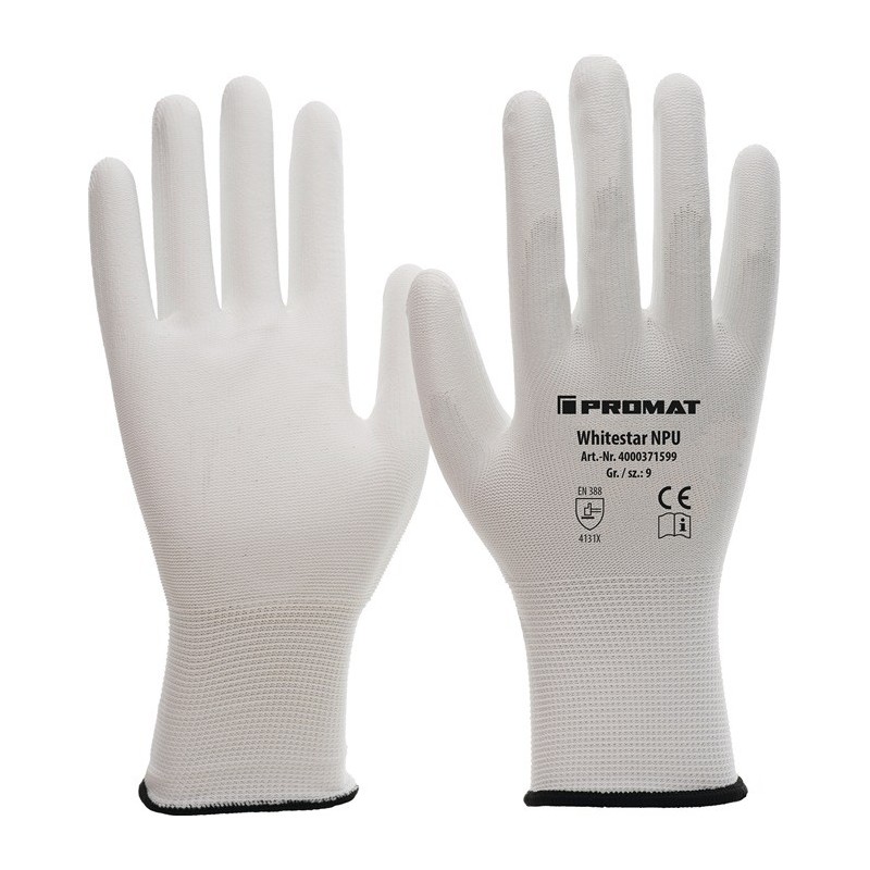 Gants Whitestar NPU taille 10 (XXL) blanc nylon avec polyuréthane EN 388 cat. II PROMAT Gants Whitestar NPU taille 10 (XXL) blanc nylon avec polyuréthane EN 388 cat. II PROMAT